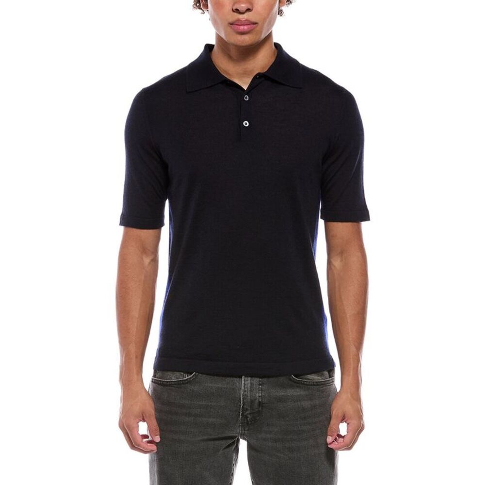 Isaia Mens Cashmere & Silk-Blend Polo Sweater, Blue